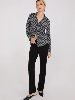 Chain Print Split Neck Button-Down Blouse