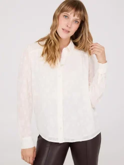Chiffon Button-Front Blouse With Smocked Details