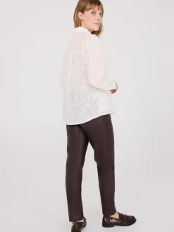 Chiffon Button-Front Blouse With Smocked Details