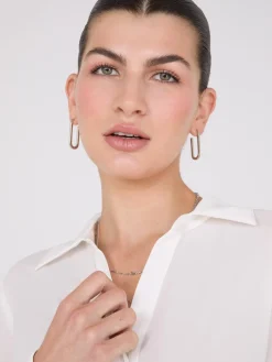 Chiffon Button-Front Blouse With Satin Details