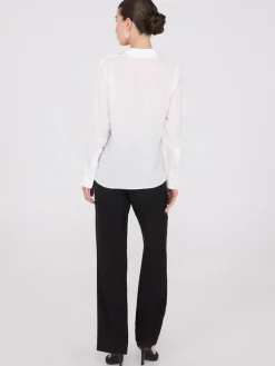 Chiffon Button-Front Blouse With Satin Details