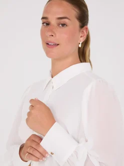 Chiffon Button-Front Volume Sleeve Blouse