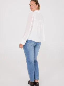 Chiffon Button-Front Volume Sleeve Blouse
