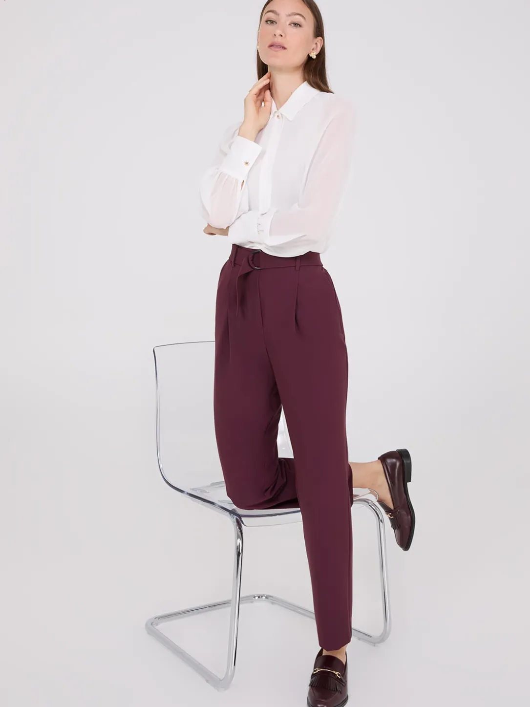 Chiffon Button-Front Volume Sleeve Blouse