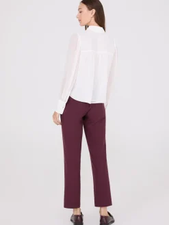 Chiffon Button-Front Volume Sleeve Blouse