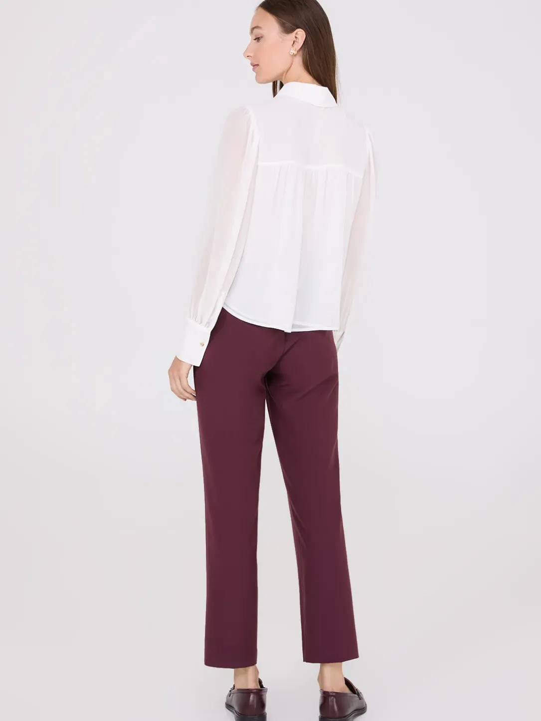 Chiffon Button-Front Volume Sleeve Blouse