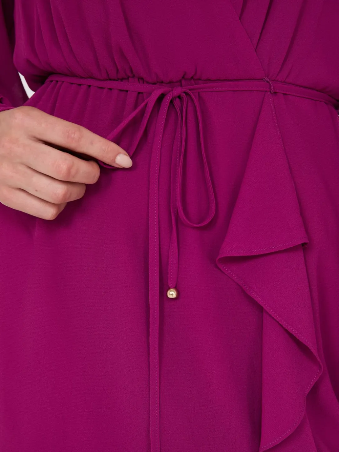 Chiffon Crossover Mini Dress With Front Ruffle