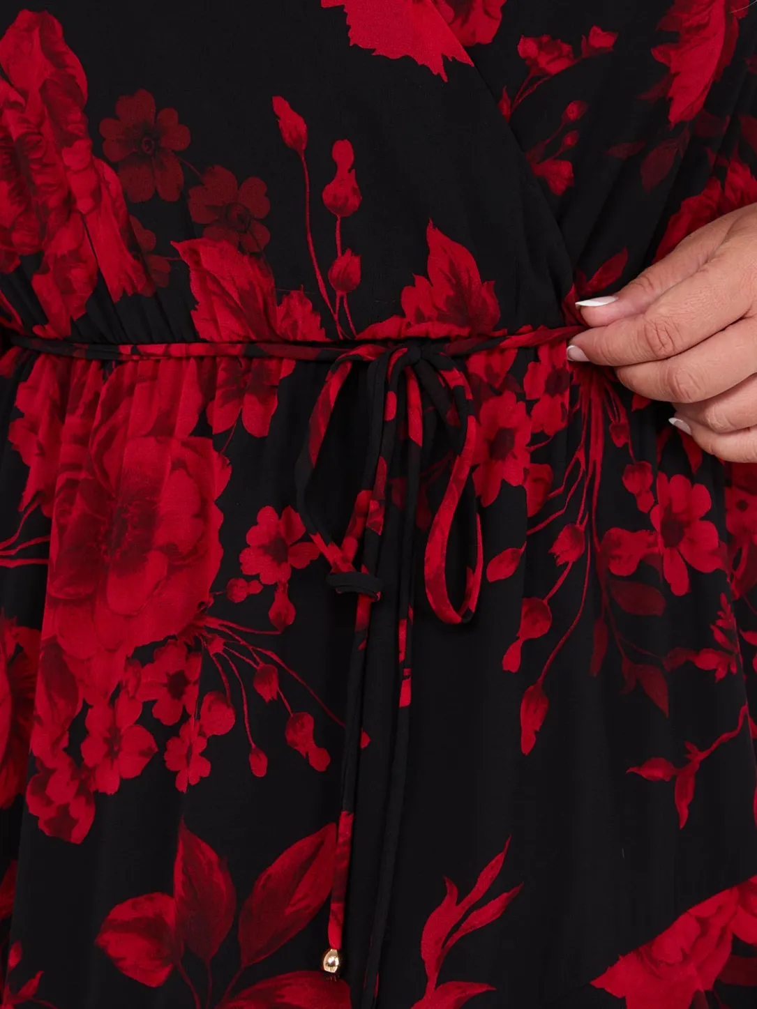 Chiffon Floral Print Ruffle Skirt Maxi Dress