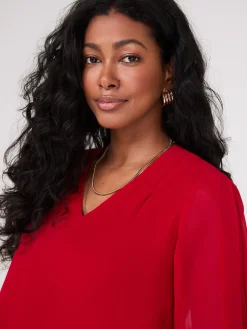 Chiffon V-Neck Pleated Popover Blouse