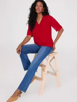 Chiffon V-Neck Pleated Popover Blouse