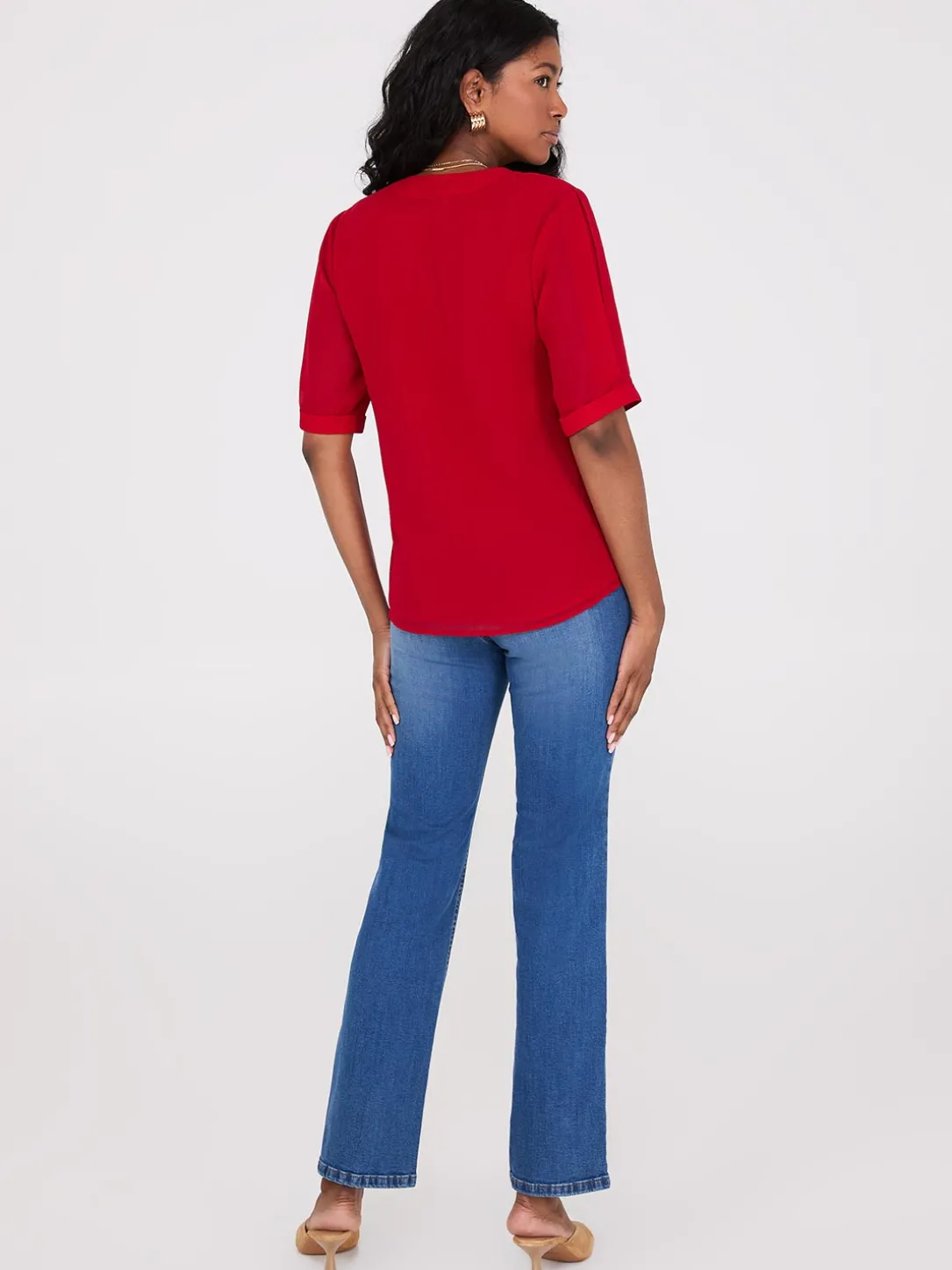 Chiffon V-Neck Pleated Popover Blouse