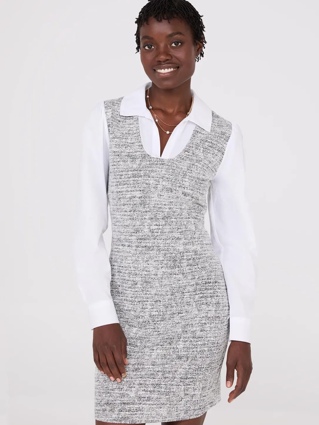 Collared Boucle 2-Fer Sheath Dress