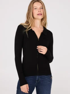 Collared 2-Way Zip-Front Sweater