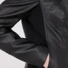 Collarless Faux Leather Jacket