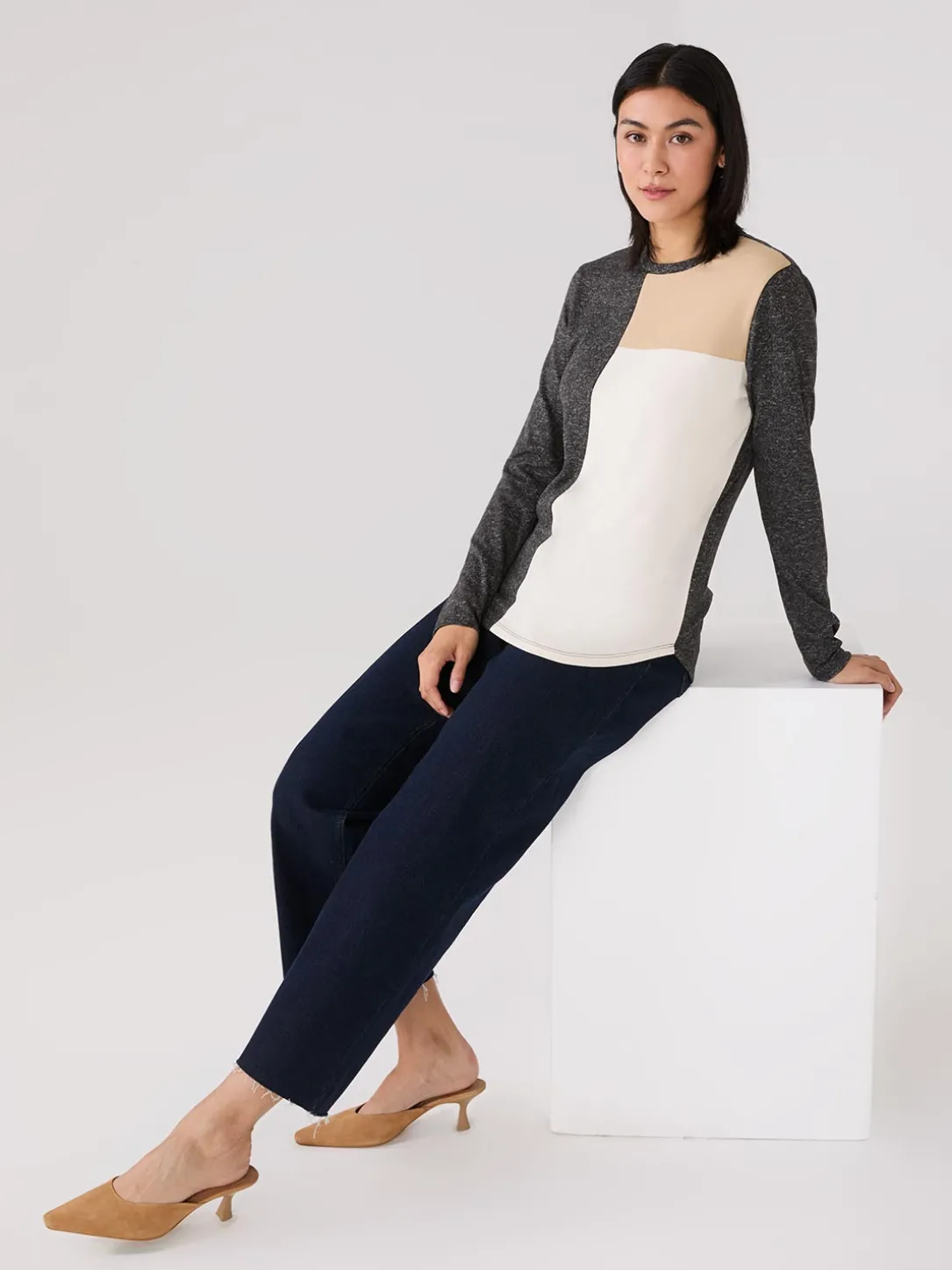 Colour Block Crew Neck Top