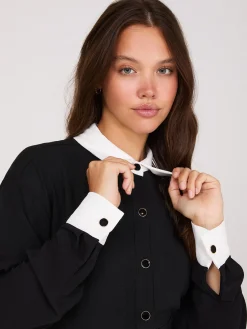 Colour Block Fit & Flare Shirt Dress