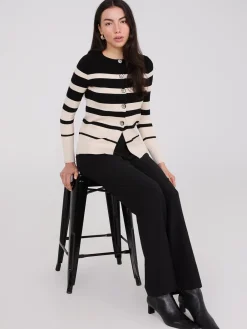 Colour Block Striped Button-Front Cardigan