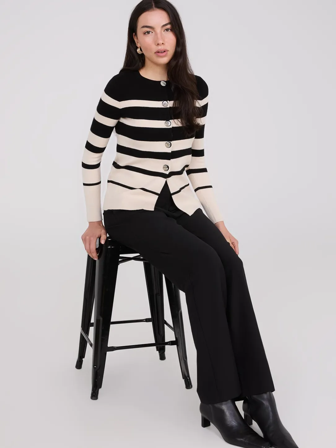 Colour Block Striped Button-Front Cardigan