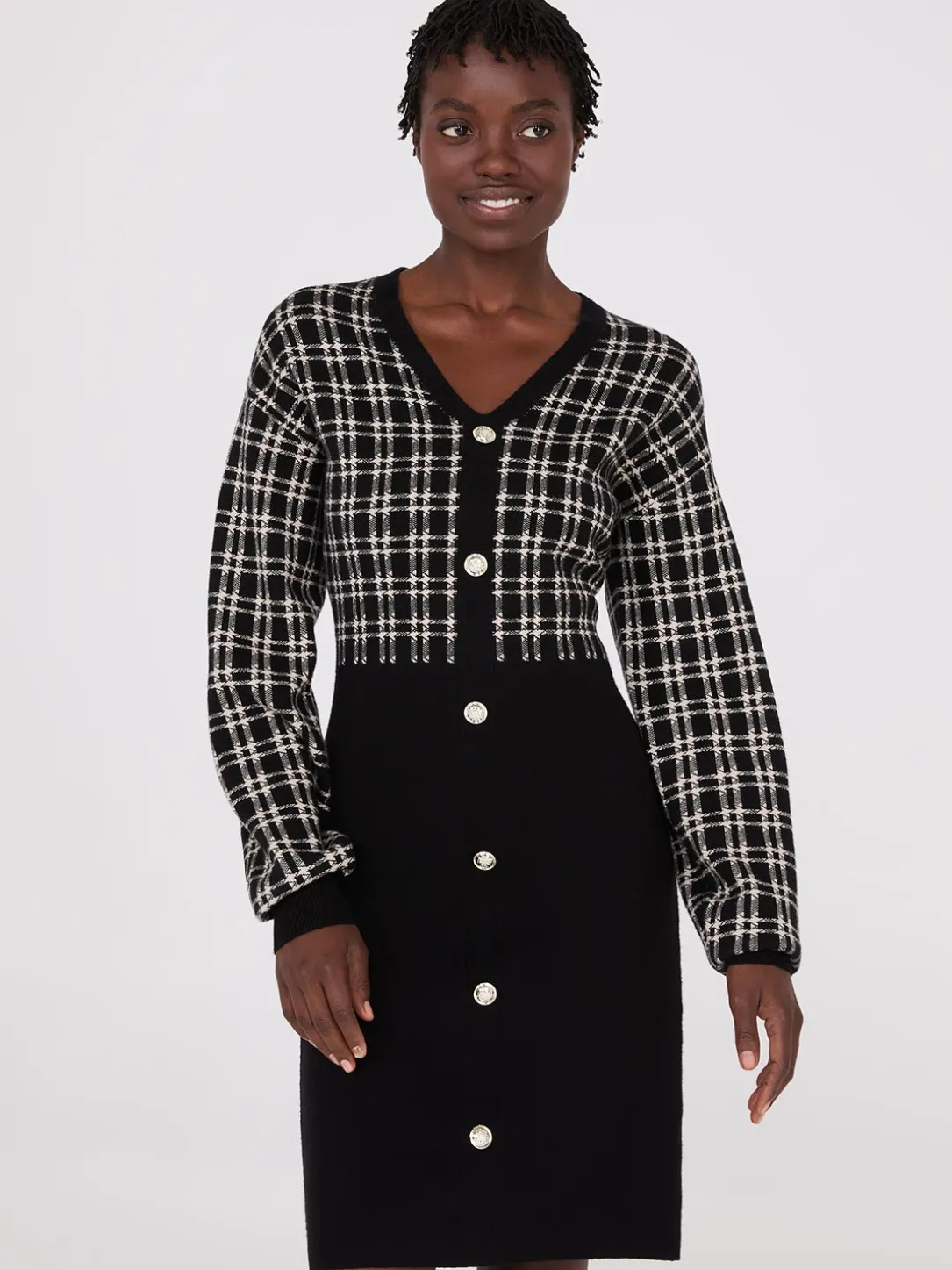 Colour Block V-Neck Sweater Dress