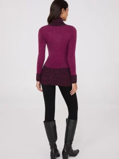 Contrast Cowl Neck Tunic Sweater