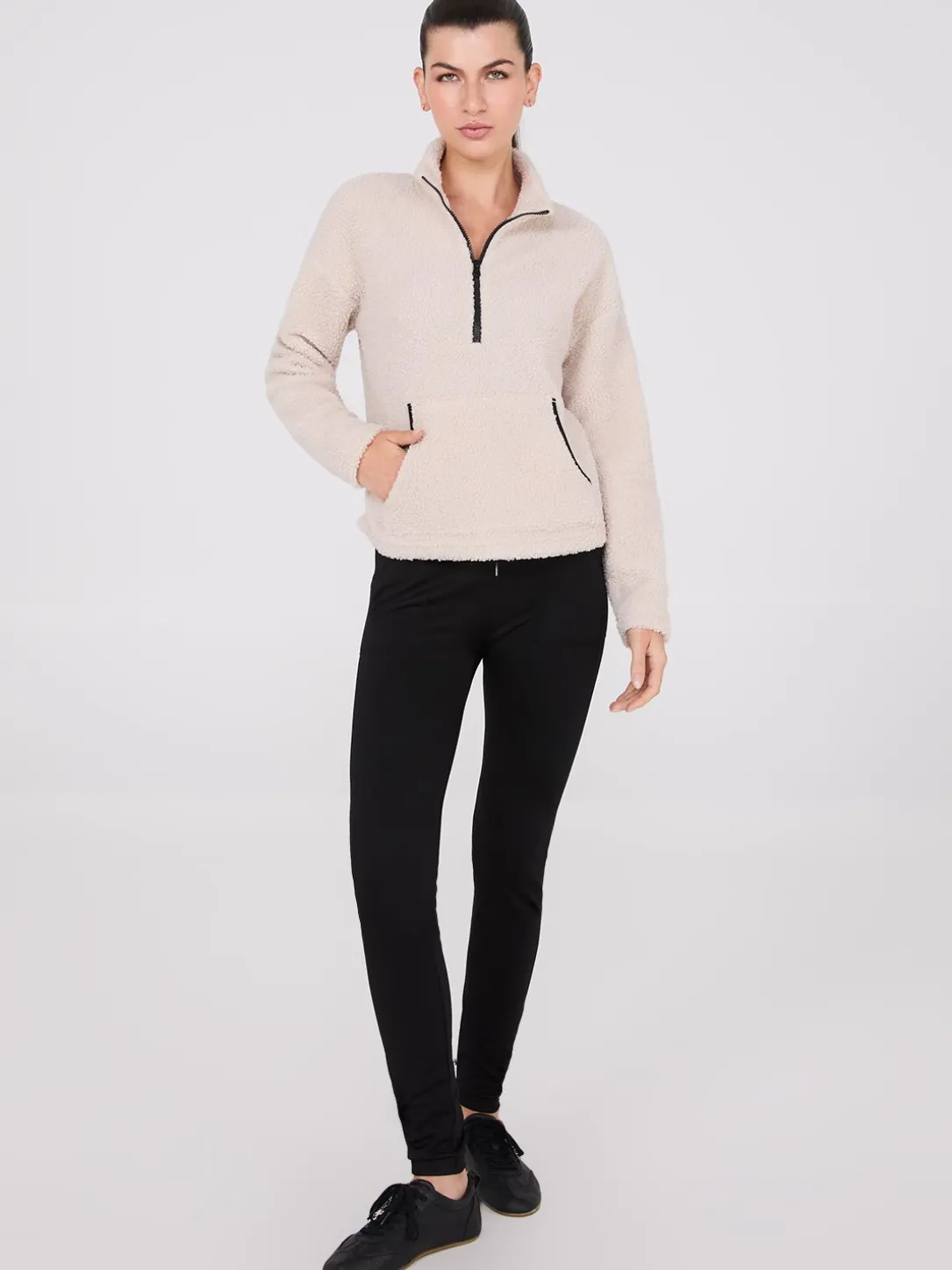 Contrast Piping Half-Zip Sherpa Sweater