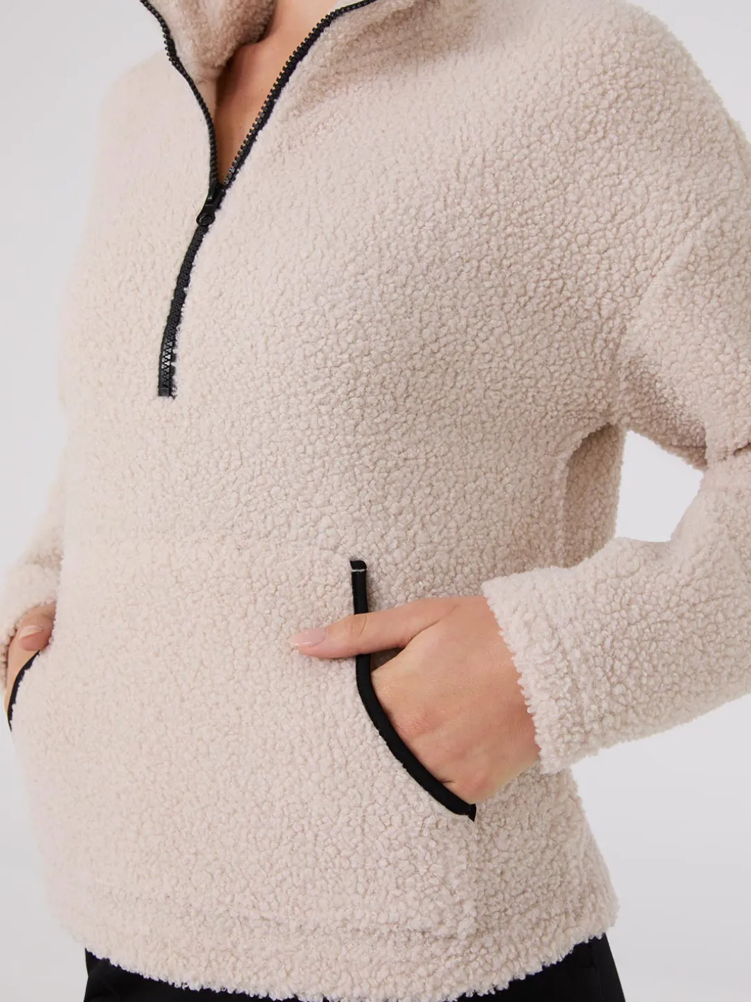 Contrast Piping Half-Zip Sherpa Sweater