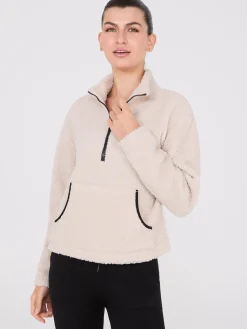 Contrast Piping Half-Zip Sherpa Sweater