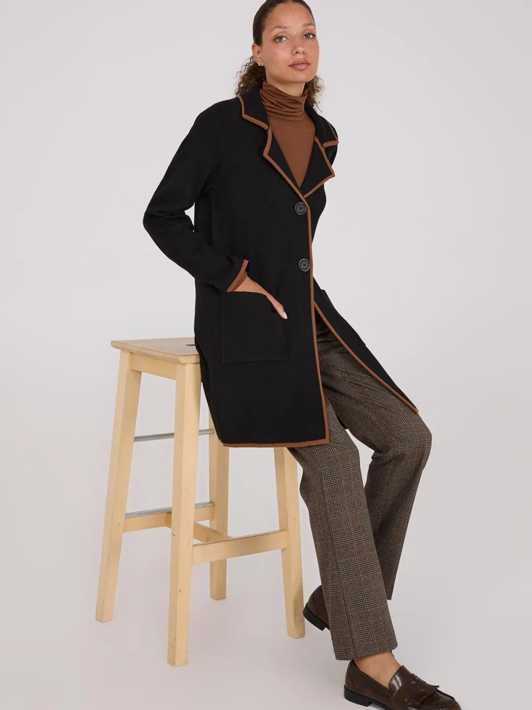 Contrast Trim 2-Button Coatigan