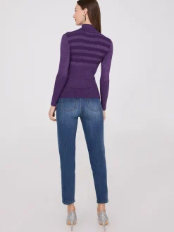 Contrasting Stitch Turtleneck Ribbed Sweater