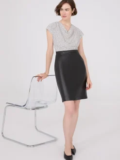 Cowl Neck Faux Leather Skirt 2-Fer Dress