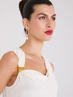 Cowl Neck Top With Metal Buckle