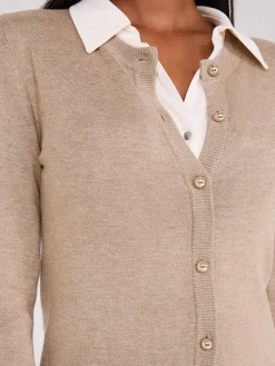 Crew Neck Cardigan With Ribbed Details