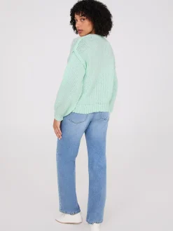Crew Neck Sweater With Crochet Flowers