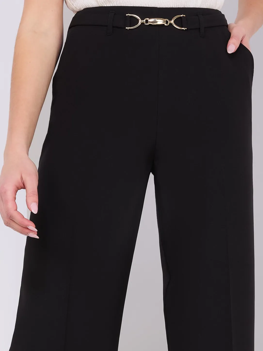 Cropped Wide-Leg Pants With Gold Hardware