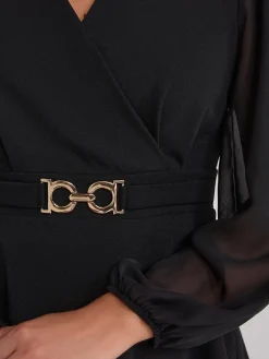 Crossover Peplum Top With Gold Buckle Belt