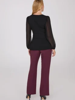 Crossover Peplum Top With Gold Buckle Belt