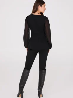 Crossover Peplum Top With Gold Buckle Belt