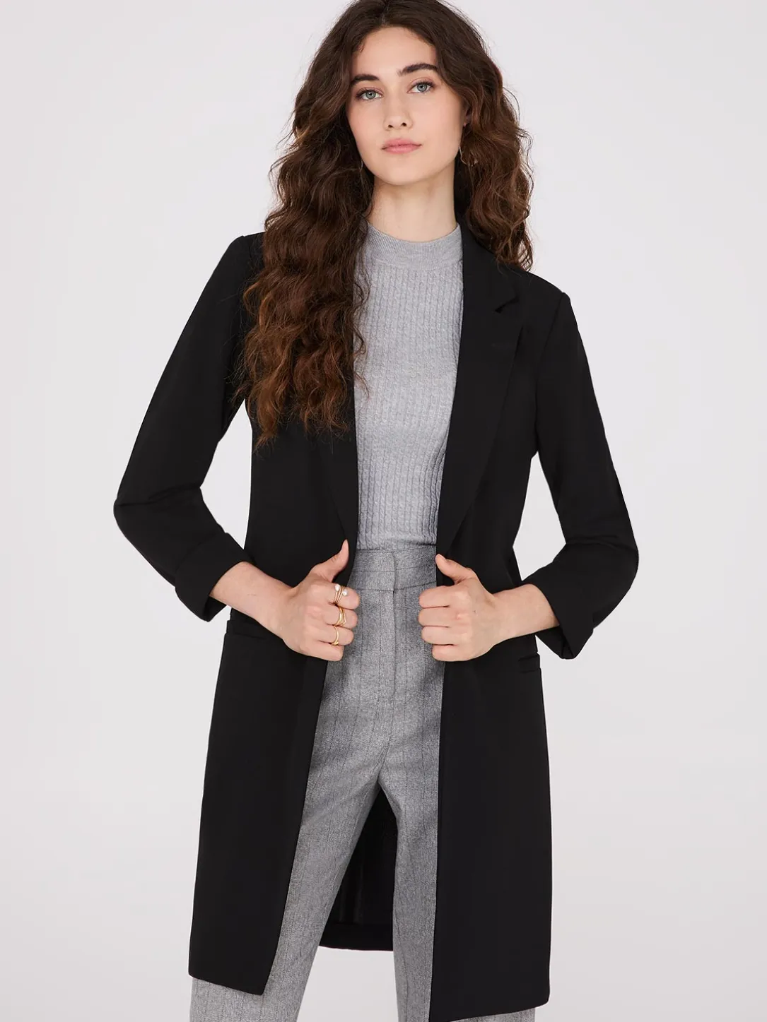 Cuffed 3/4 Sleeve Long Blazer