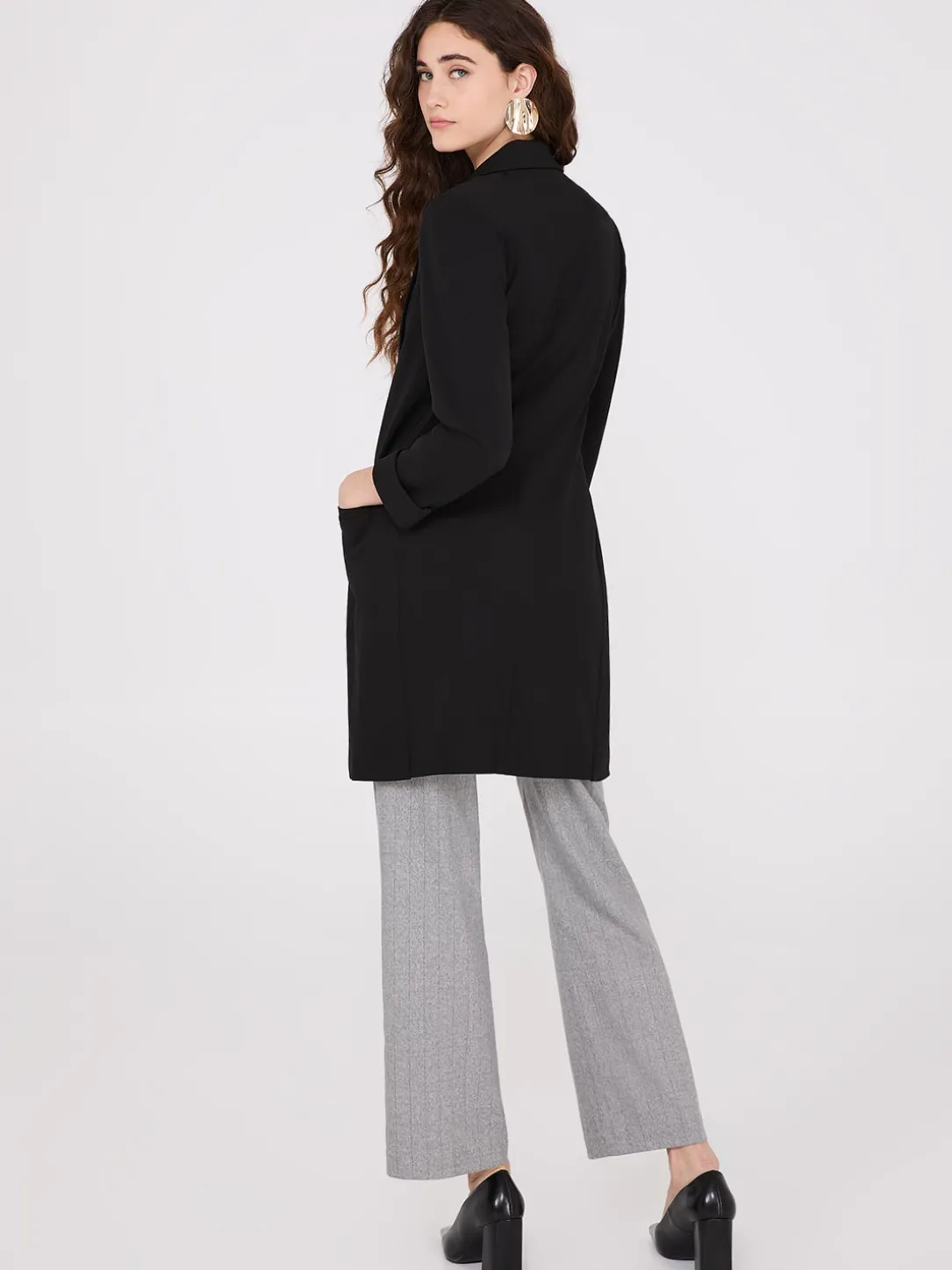 Cuffed 3/4 Sleeve Long Blazer