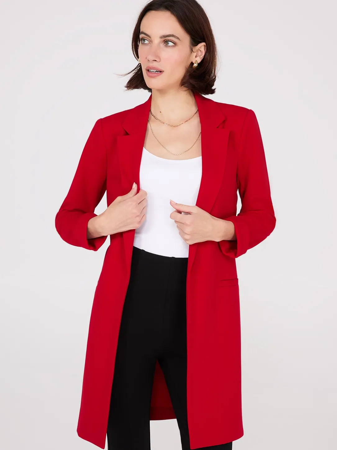 Cuffed 3/4 Sleeve Long Blazer