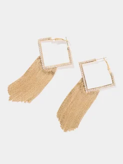 Diamond Shape Hoop Earring With Fringe