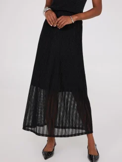 Dobby Lace Midi A-Line Skirt