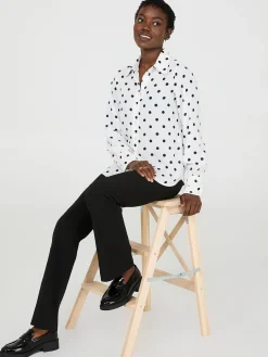 Dot Print Chiffon Button-Front Blouse