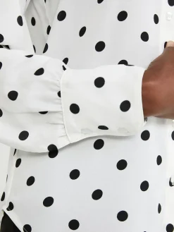 Dot Print Chiffon Button-Front Blouse