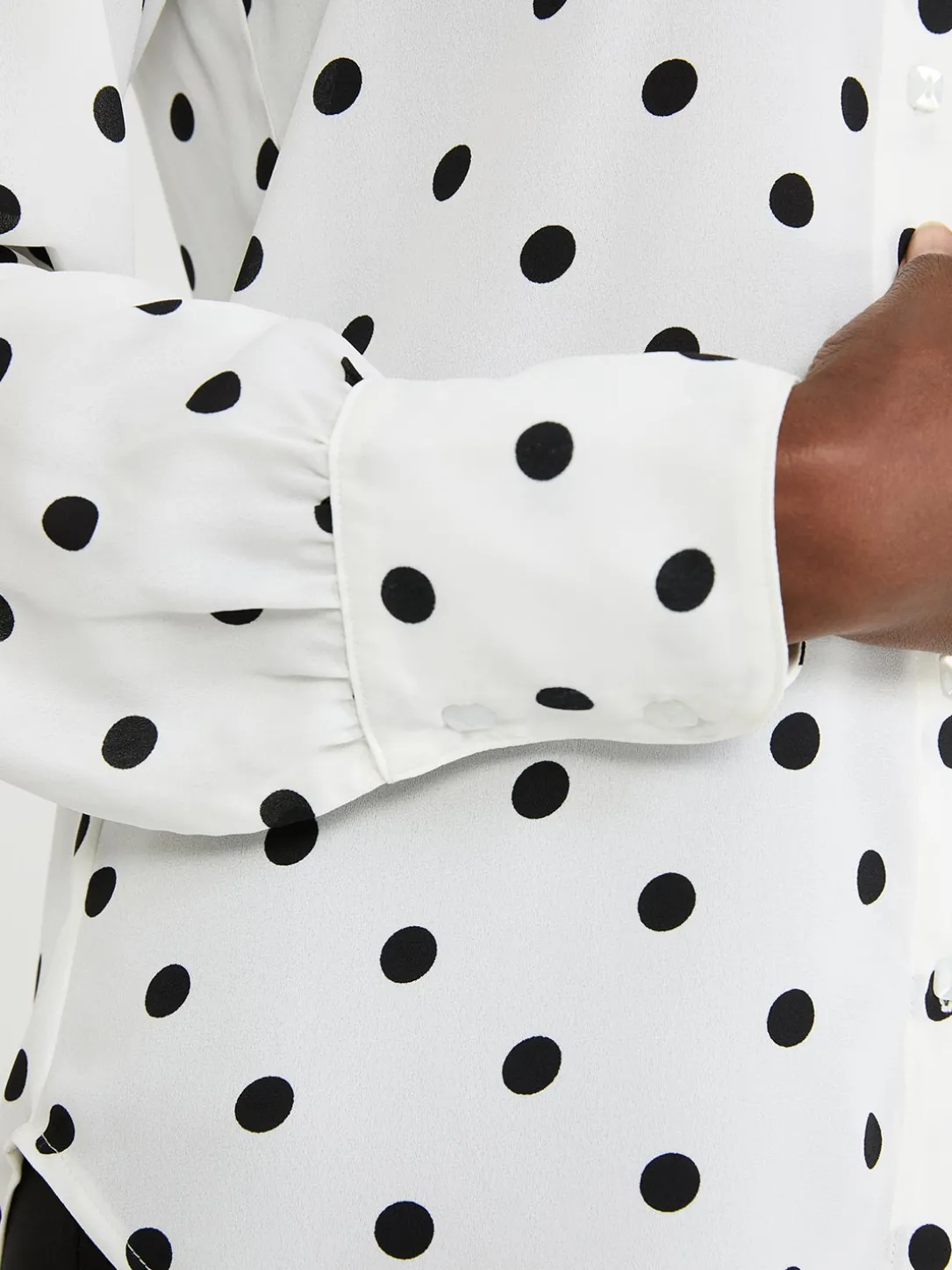 Dot Print Chiffon Button-Front Blouse