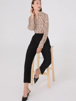 Dot Print Chiffon Button-Front Blouse