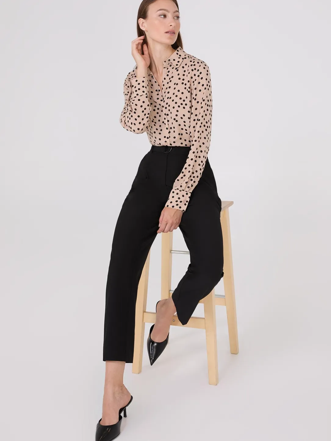 Dot Print Chiffon Button-Front Blouse