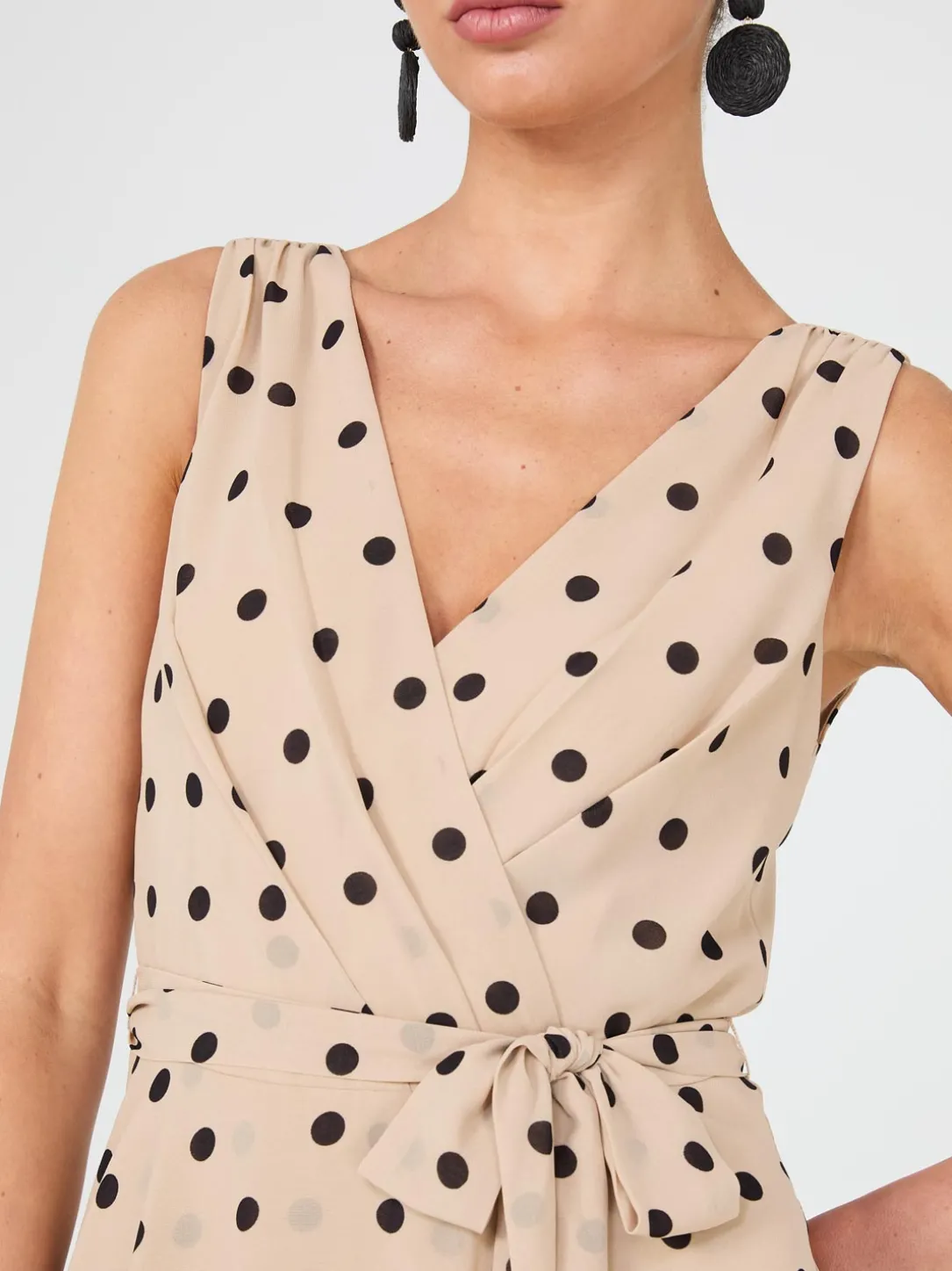Dot Print Crossover Chiffon Midi Dress
