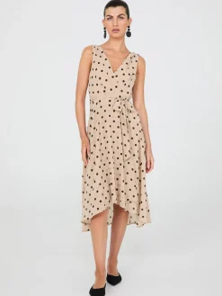 Dot Print Crossover Chiffon Midi Dress