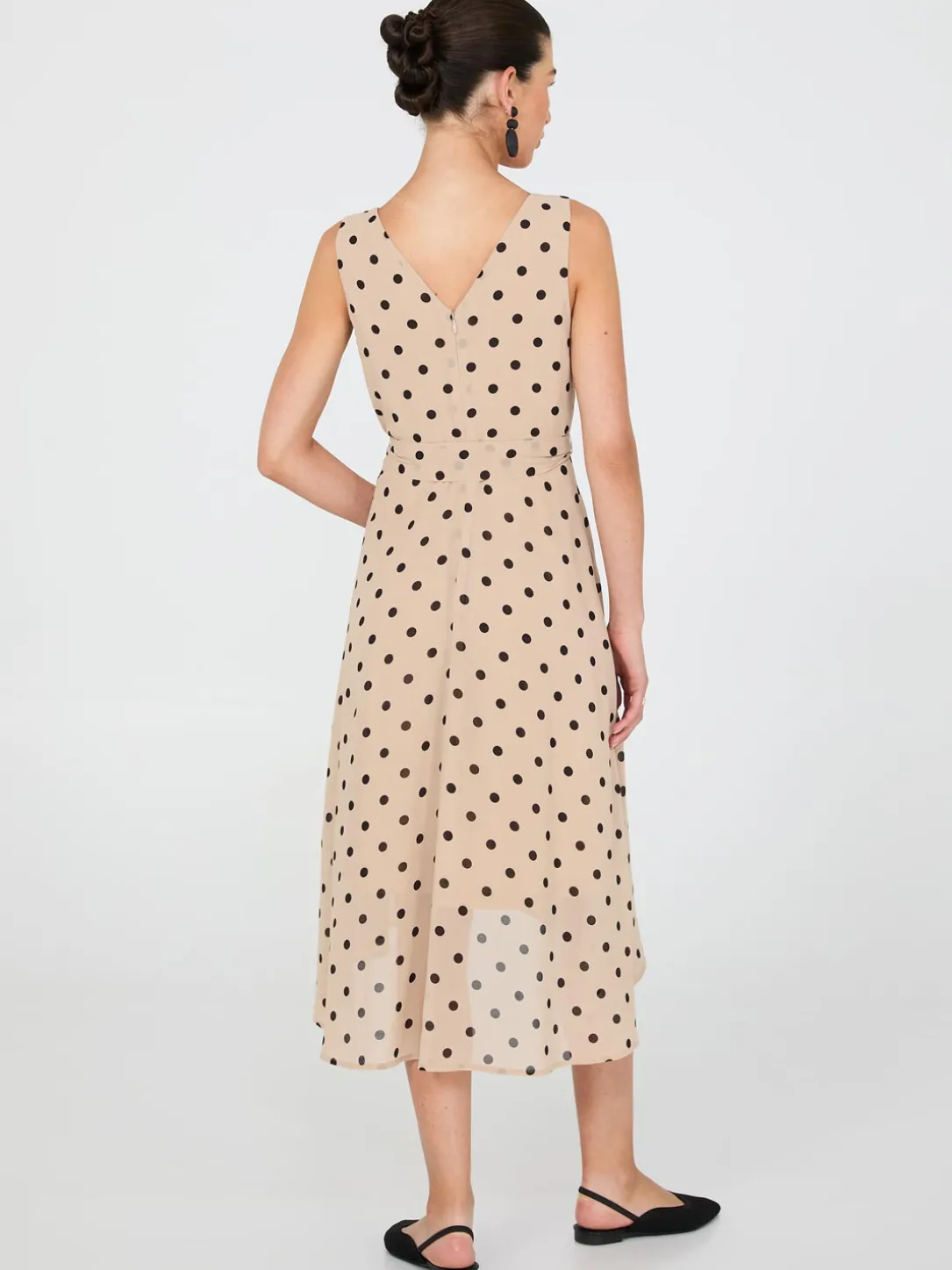 Dot Print Crossover Chiffon Midi Dress